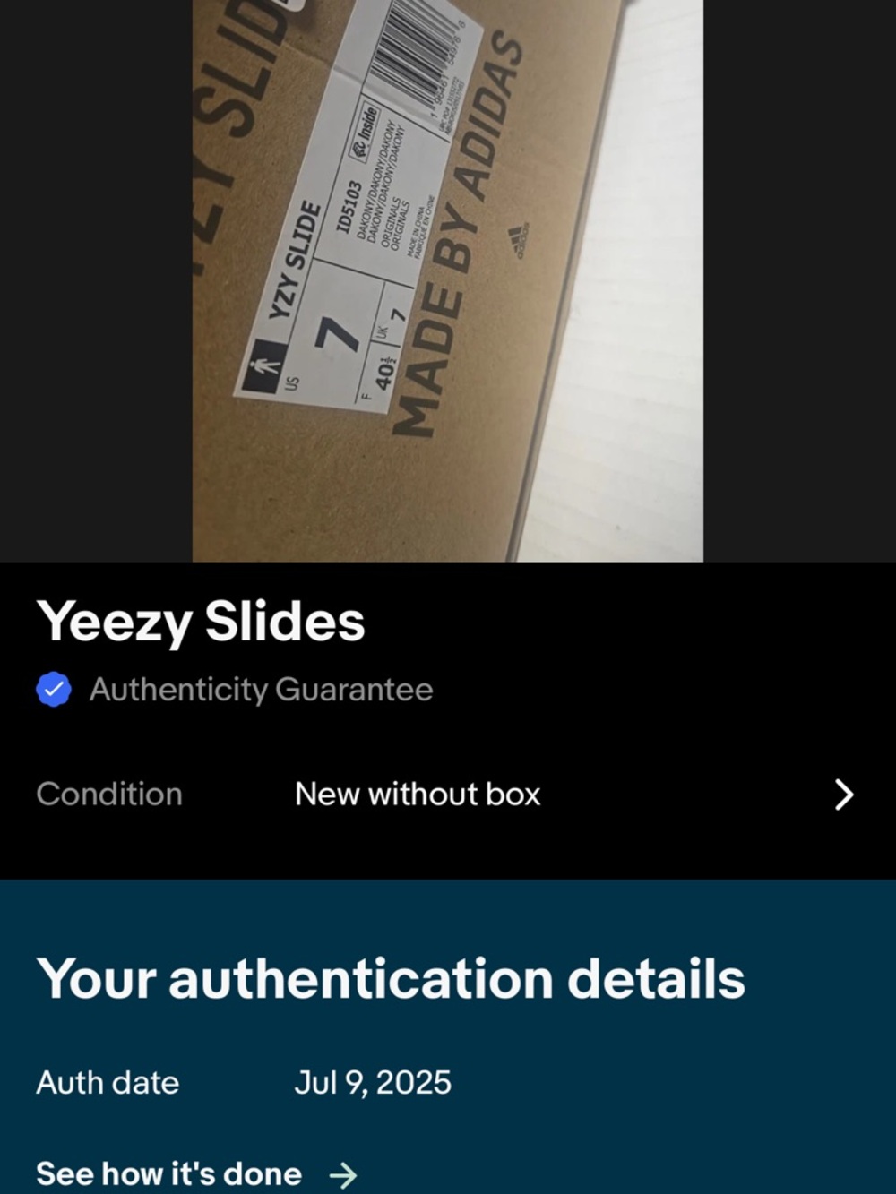 adidas Yeezy Slide Size 7 Dakony - Onyx - Picture 2 of 12